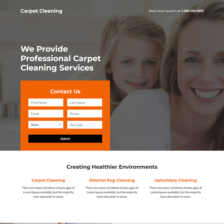 best carpet cleaning services responsive landing page Cleaning Services example