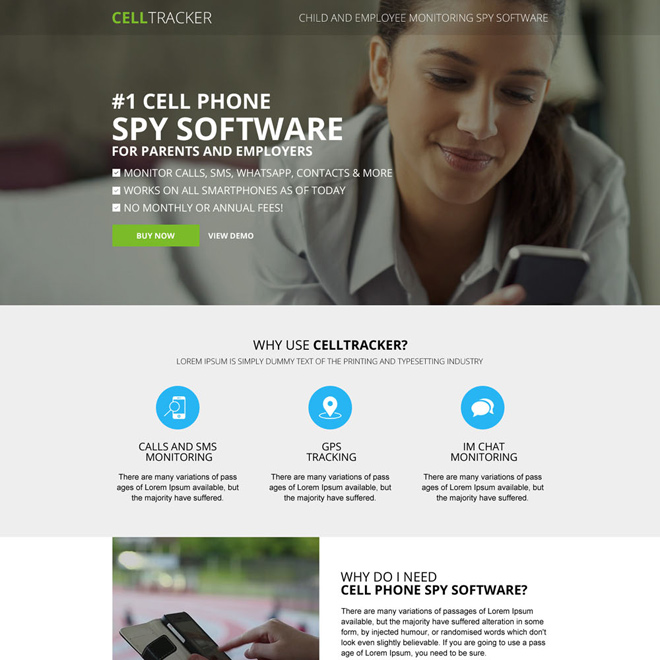 best cell phone spy software responsive landing page Software example