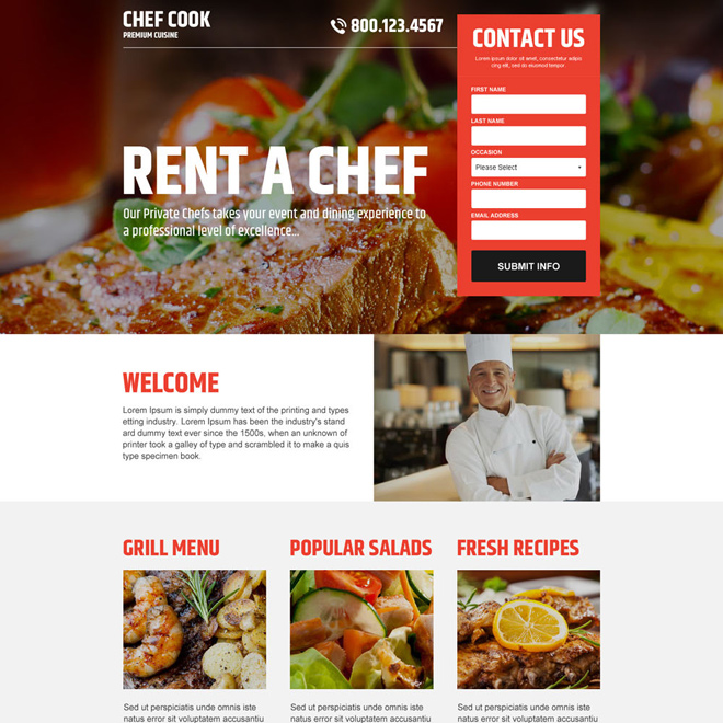 best private chef lead generating responsive landing page Personal Page example