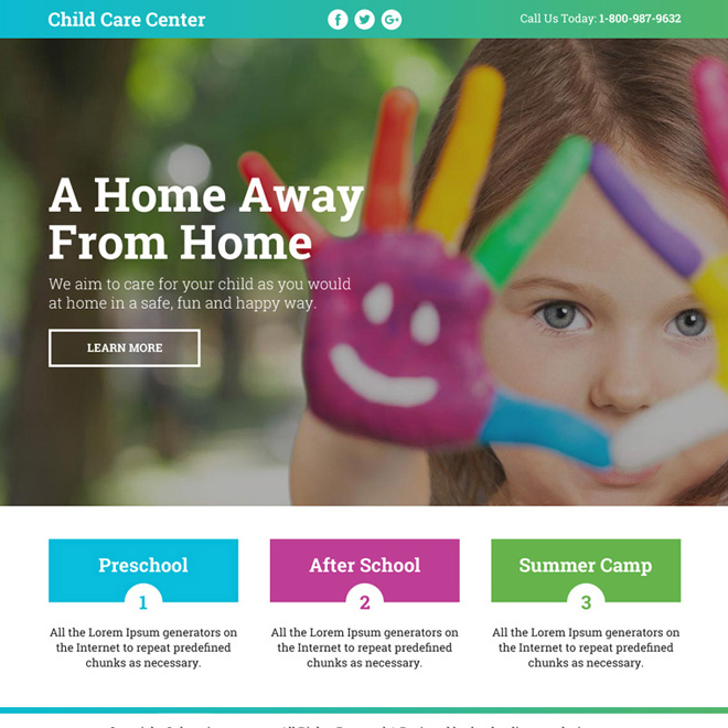 best child care center lead funnel responsive landing page Child Care example