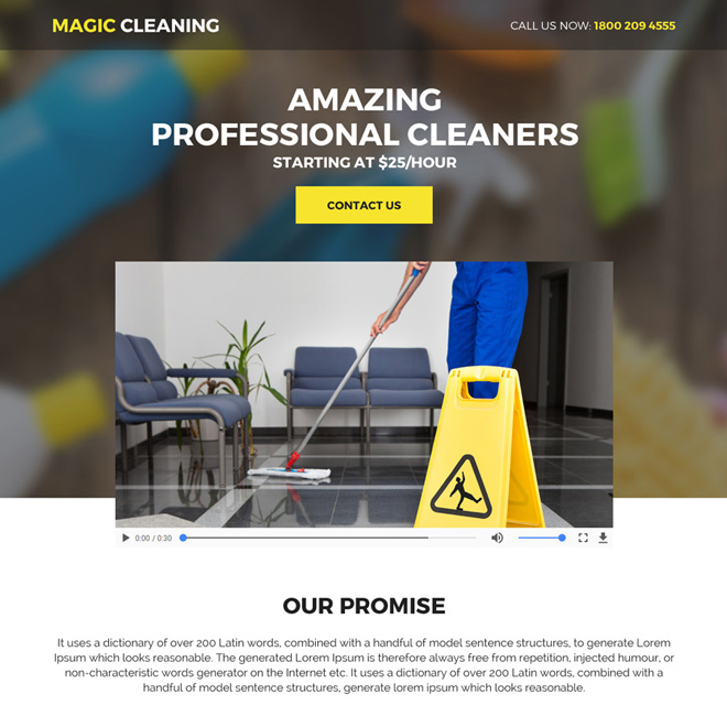 best cleaning services mini responsive video landing page Cleaning Services example