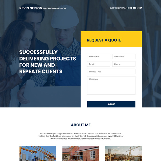 construction contractor lead capture responsive landing page Real Estate example