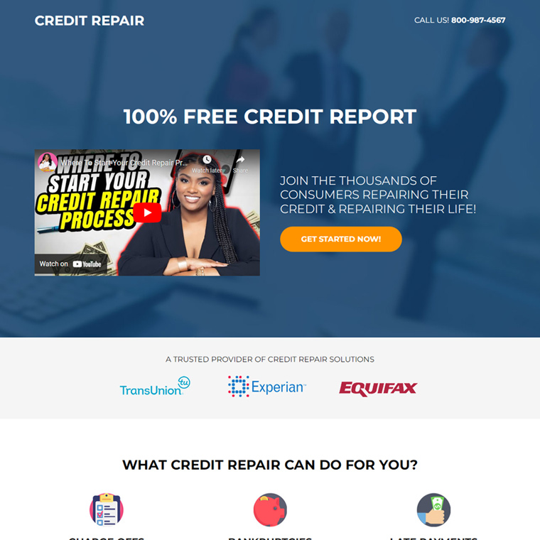 credit repair service video landing page Credit Repair example