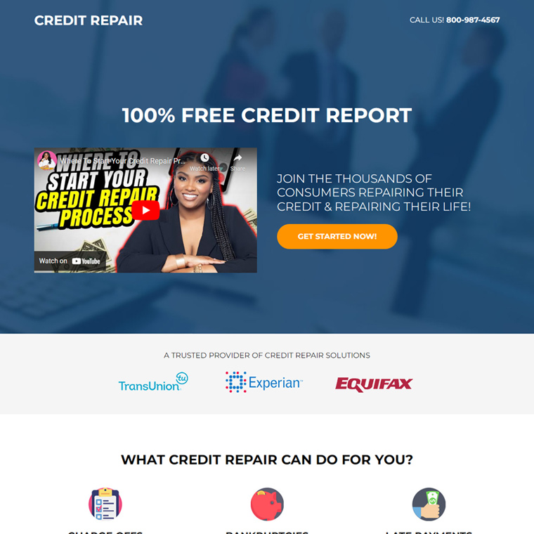 credit repair service video landing page