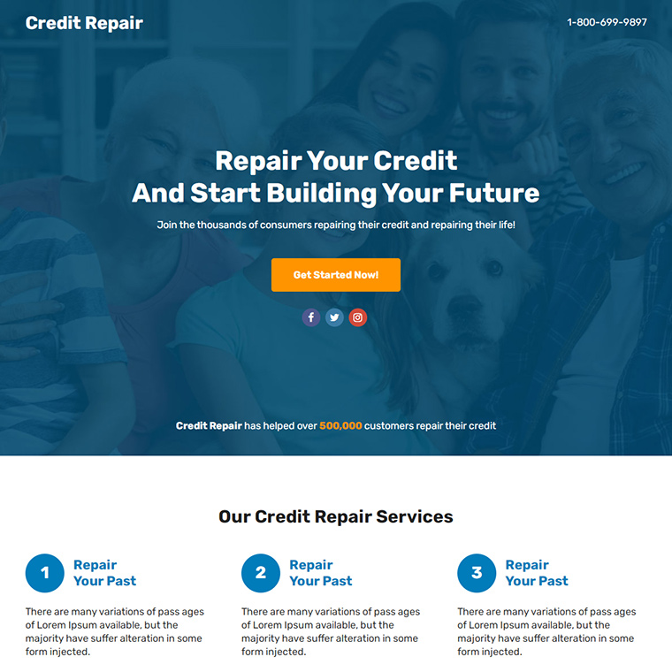 credit repair service lead funnel responsive landing page Credit Repair example