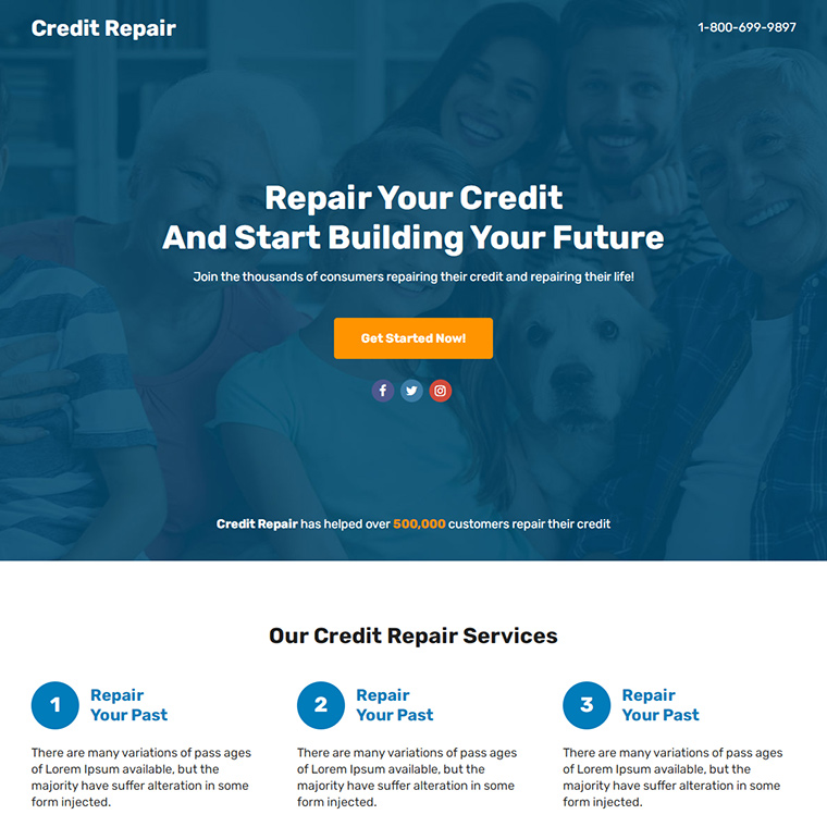 credit repair service lead funnel responsive landing page