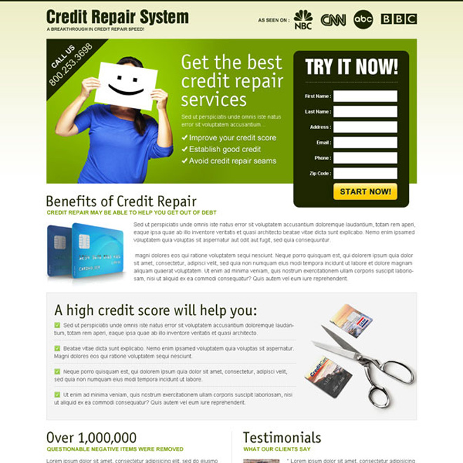 get the best credit repair service most converting landing page design