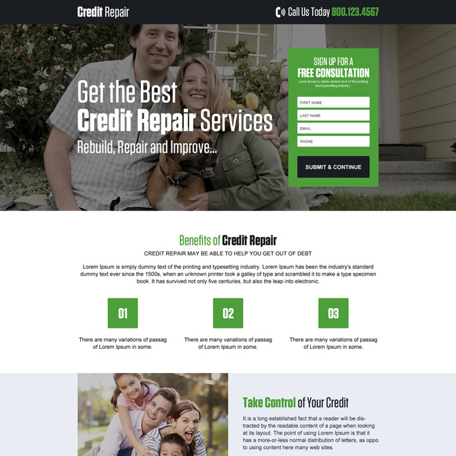 responsive credit repair service landing page design