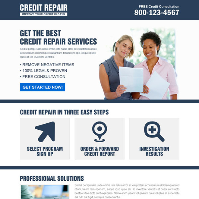 best credit repair service responsive landing page design