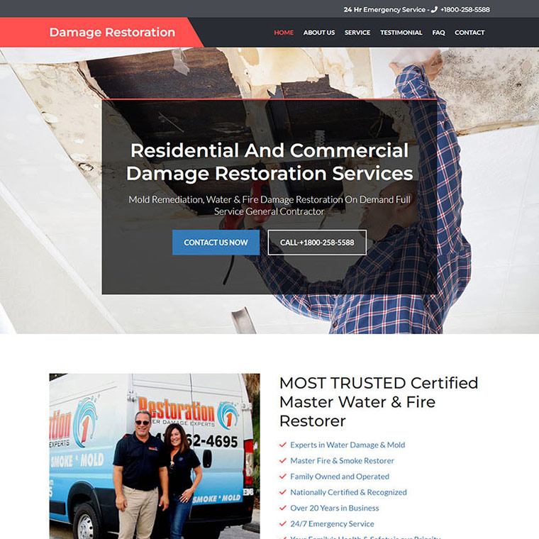 residential and commercial damage restoration responsive website design Damage Restoration example
