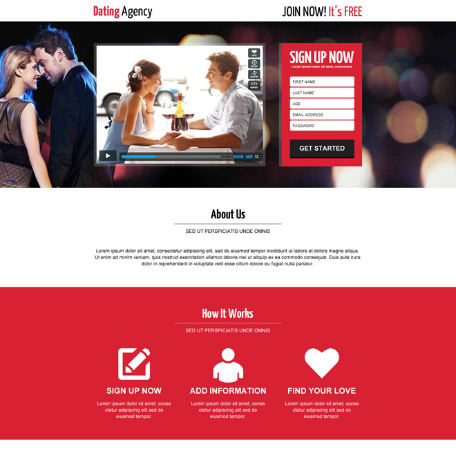 best dating agency sign up capturing responsive landing page