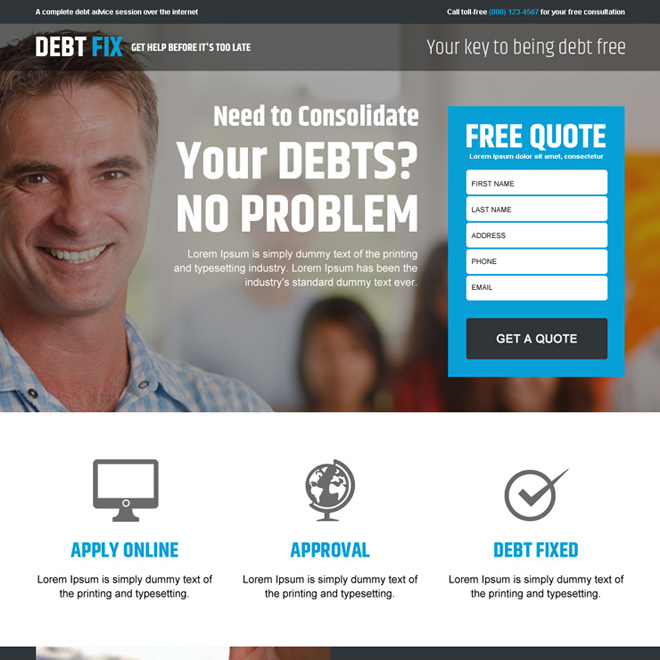 best debt fix advice service responsive free quote lead capture landing page