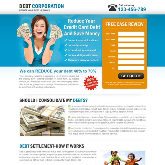 reduce your credit card debt free review lead capture landing page design Debt example