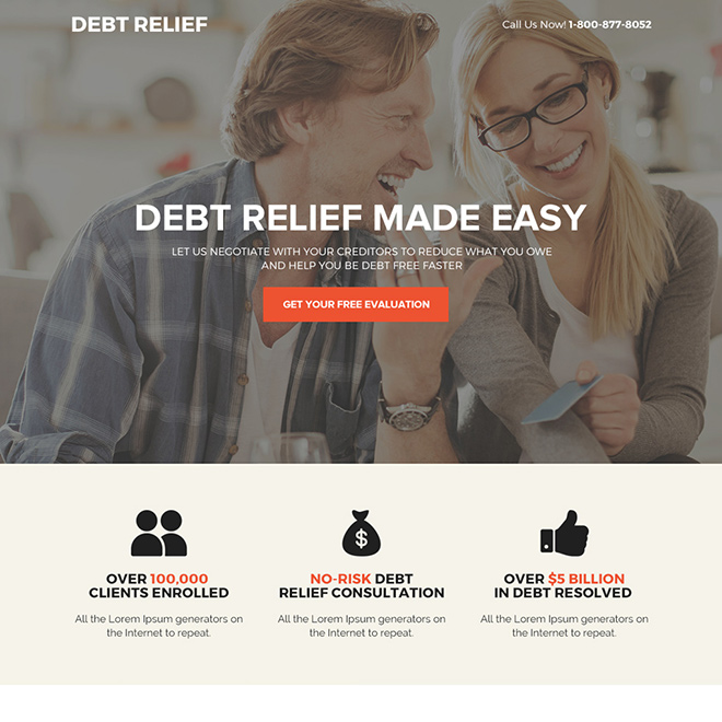 best debt relief solution bootstrap landing page design Debt example