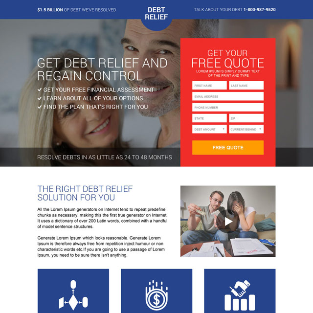 best debt relief responsive landing page design