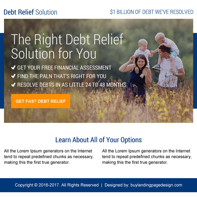 best debt relief solution ppv landing page design Debt example