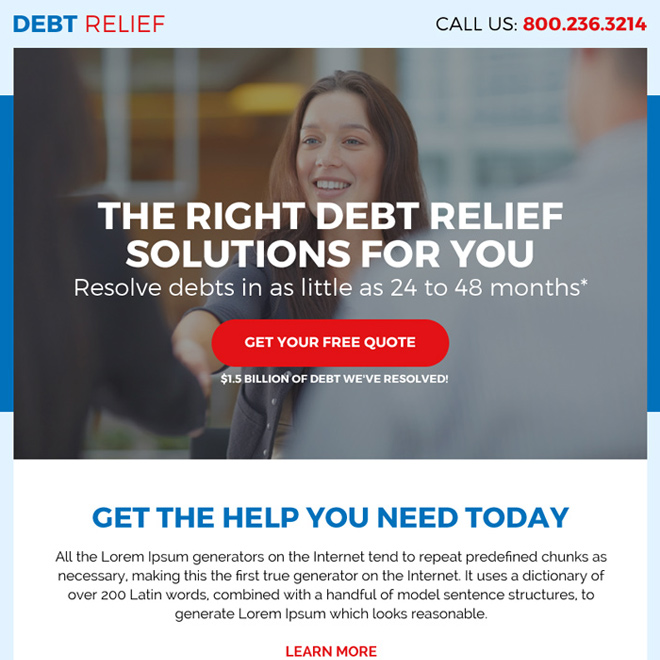 best debt relief solution ppv landing page design Debt example