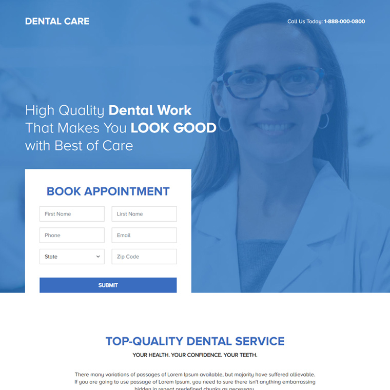 best dental care lead capture landing page Dental Care example