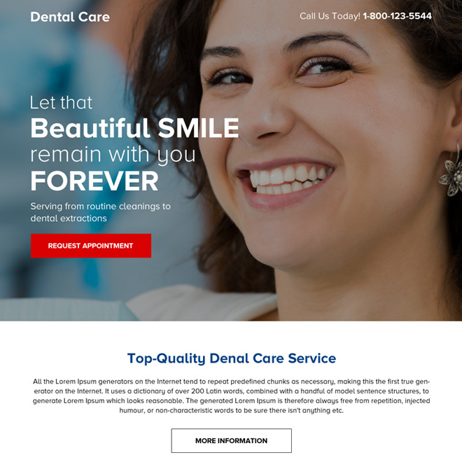 best dental care mini responsive landing page design Dental Care example