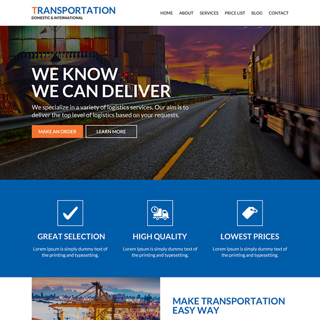 best transportation service responsive website design Transportation example