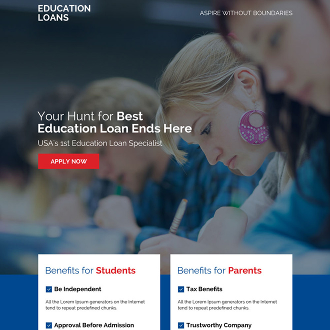 best education loan online application responsive landing page design