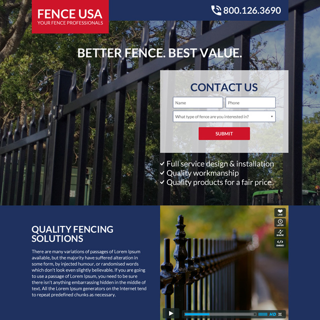 quality fencing solutions bootstrap landing page design Fencing example