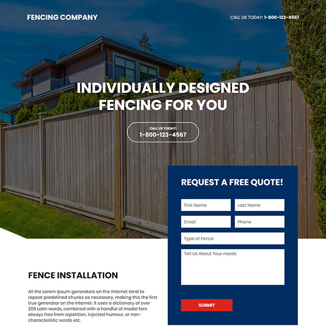 fencing company responsive landing page design Fencing example