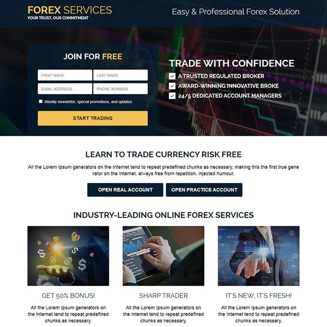 responsive forex trading sign up capturing mini landing page Forex Trading example