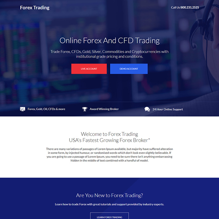 forex trading brokers responsive landing page design Forex Trading example