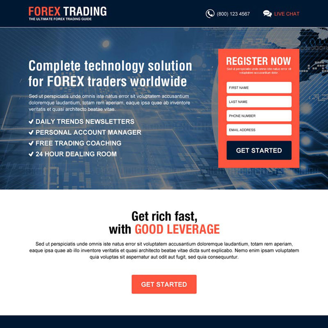 best forex trading guide high converting lead capture responsive landing page design Forex Trading example
