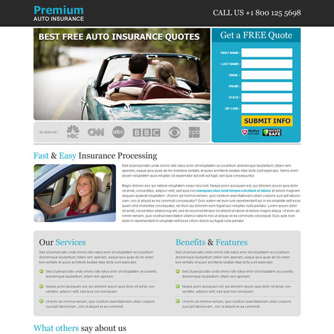 best free auto insurance quotes effective lead capture landing page