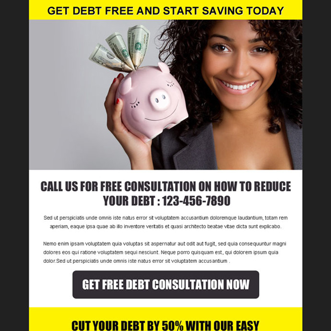 get debt free and start saving today effective ppv landing page design template