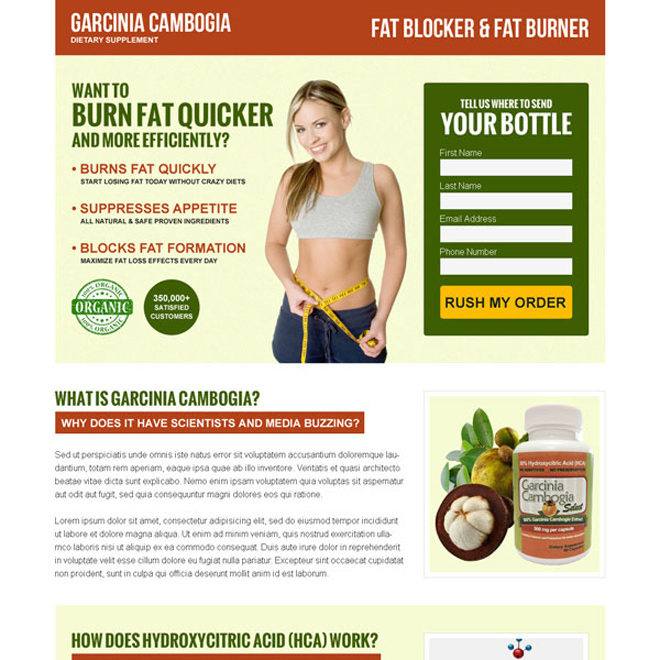 top converting garcinia cambogia lead generating landing page design template Garcinia Cambogia example