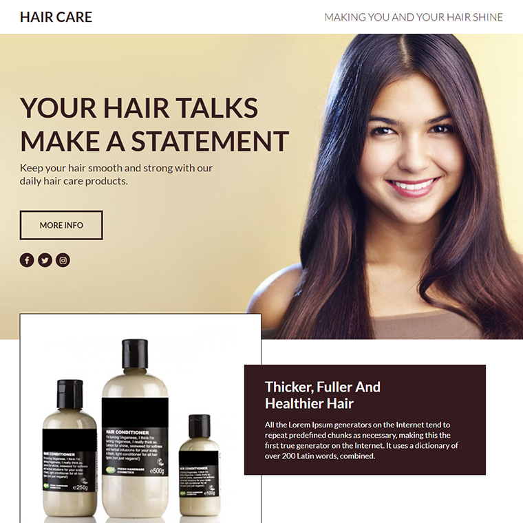 hair care lead funnel responsive landing page Hair Care example