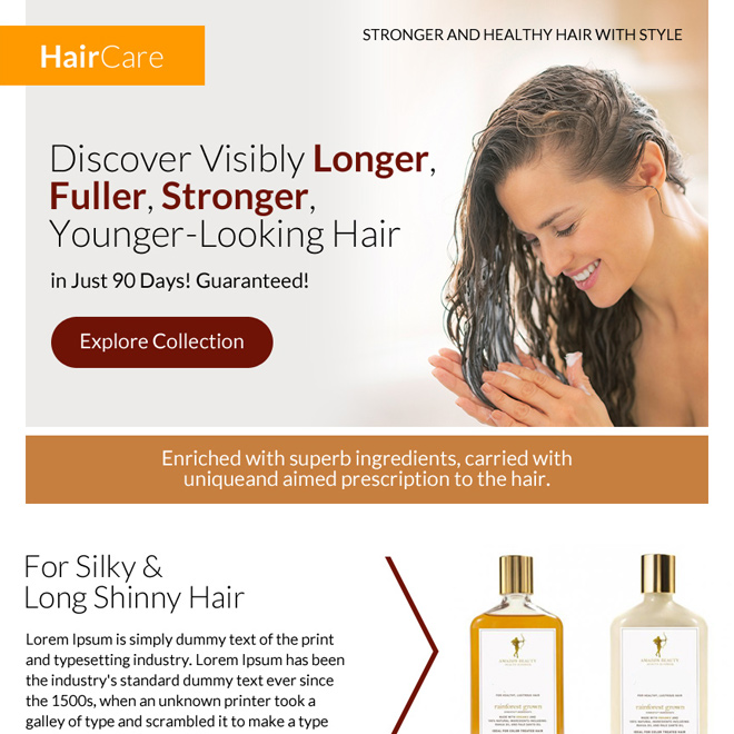 hair care products ppv landing page design Hair Care example