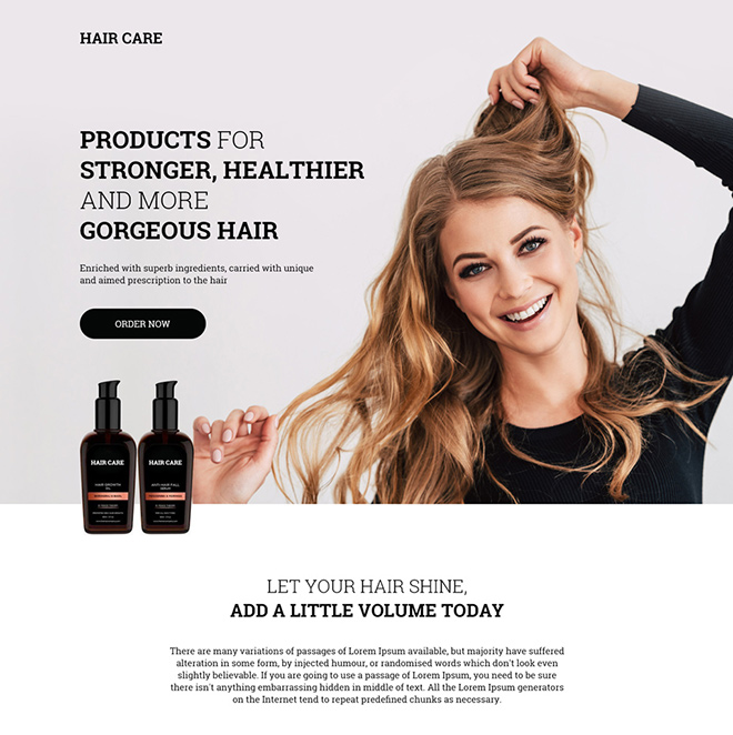 hair care products selling responsive landing page design