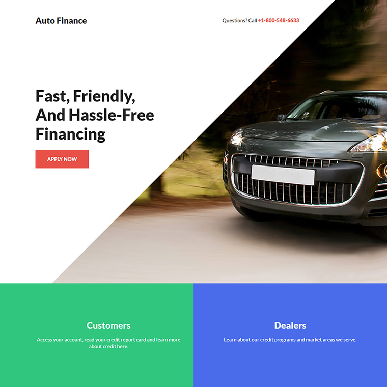 modern auto finance service responsive landing page Auto Financing example