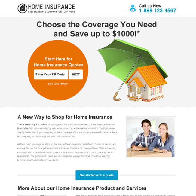 choose the home insurance coverage you need clean and minimal landing page design