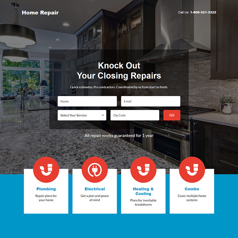 home repair service responsive landing page Home Improvement example