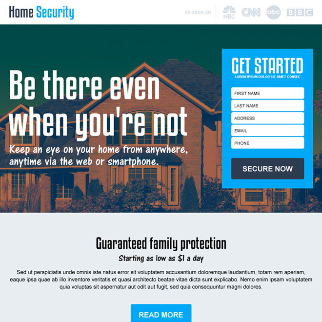 best home security services responsive landing page design