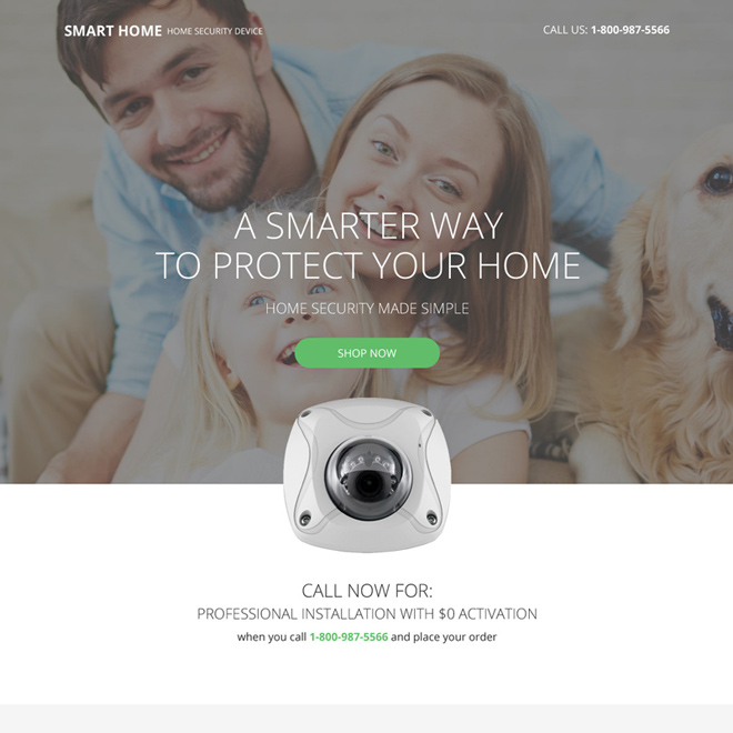 home security products and device landing page design templates