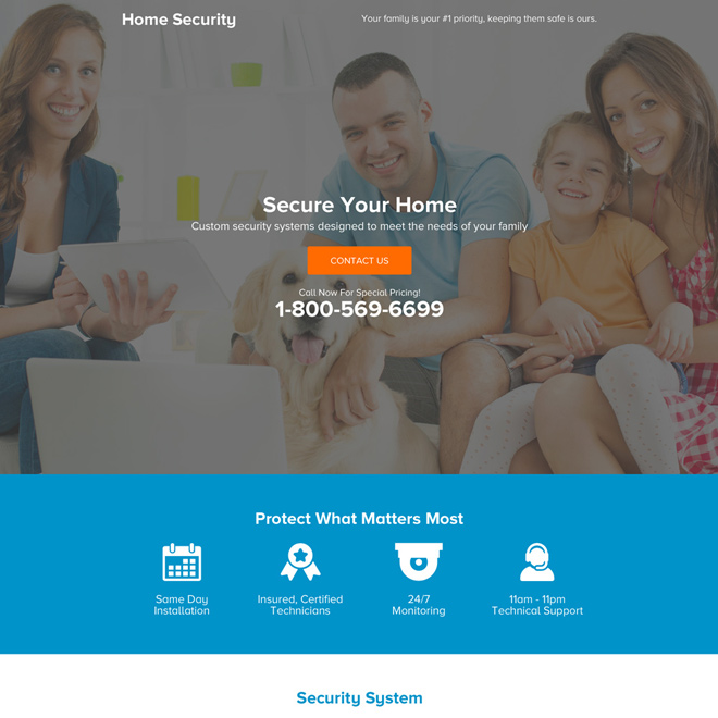 best home security system responsive landing page design Security example