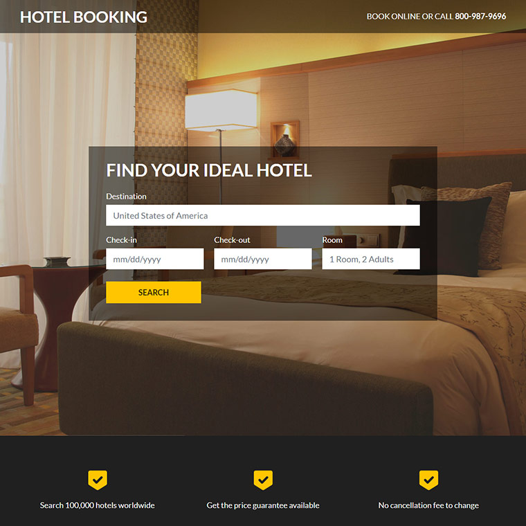 online hotel booking service responsive landing page Hotel And Restaurant example