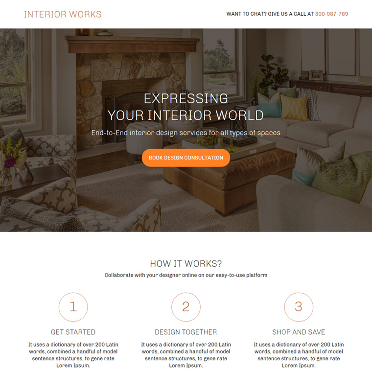 interior design consultation service responsive landing page Home Improvement example