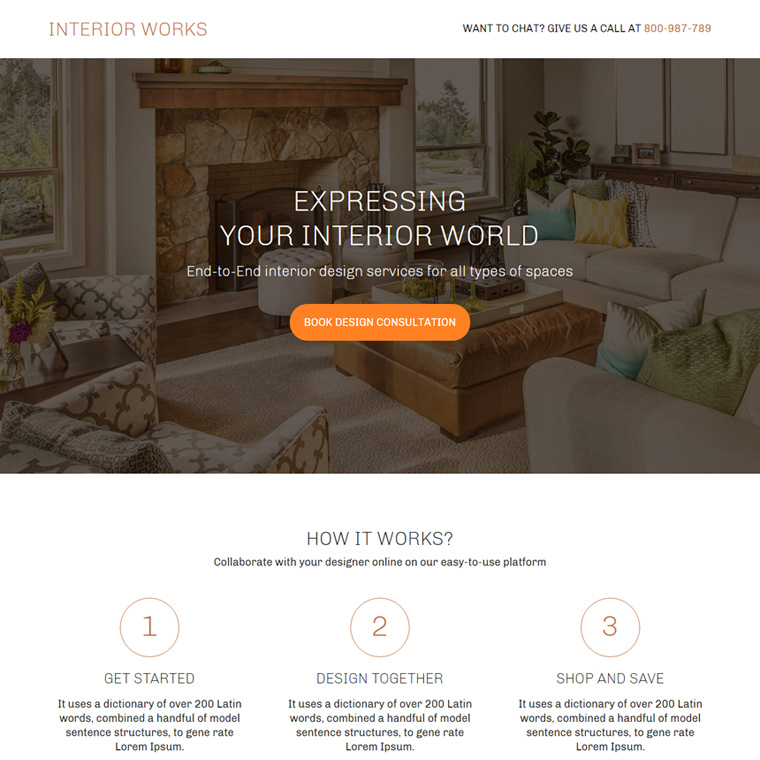 interior design consultation service responsive landing page