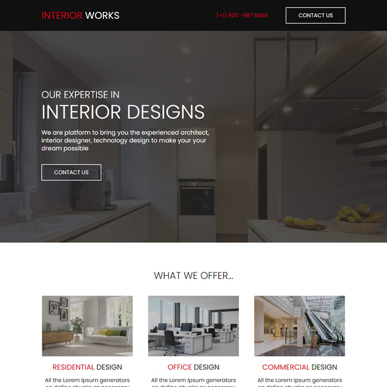 interior designers and house decorators lead capture landing page Home Improvement example