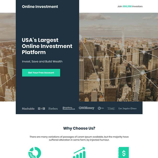 largest online investment platform free account sign up landing page Marketing example