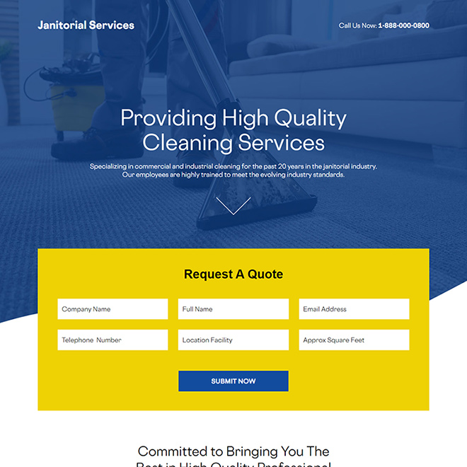 best janitorial services lead capture landing page Cleaning Services example