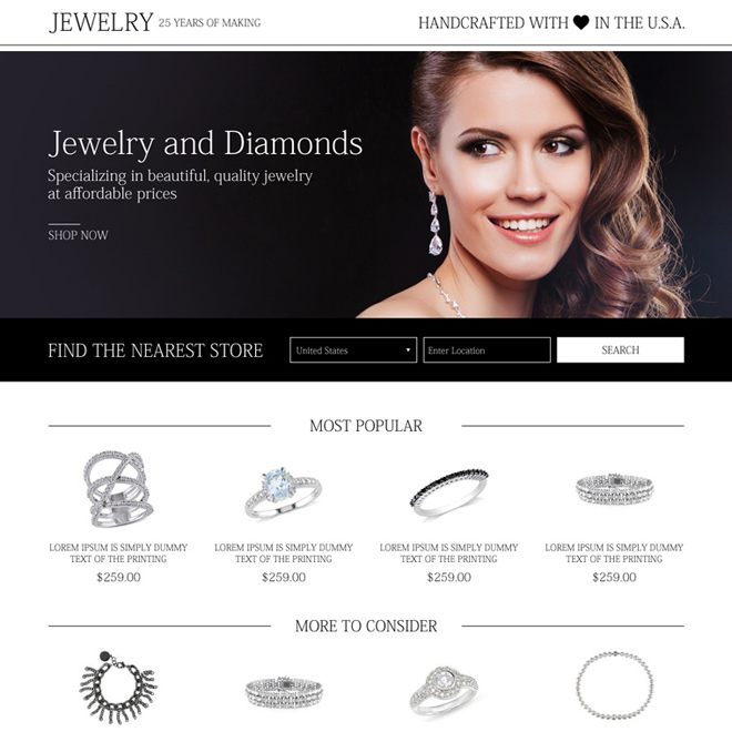 best jewelry and diamonds responsive landing page design