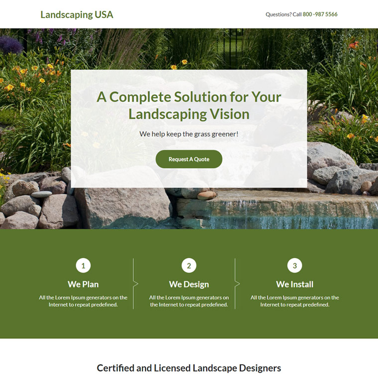 landscape architects and contractors responsive landing page